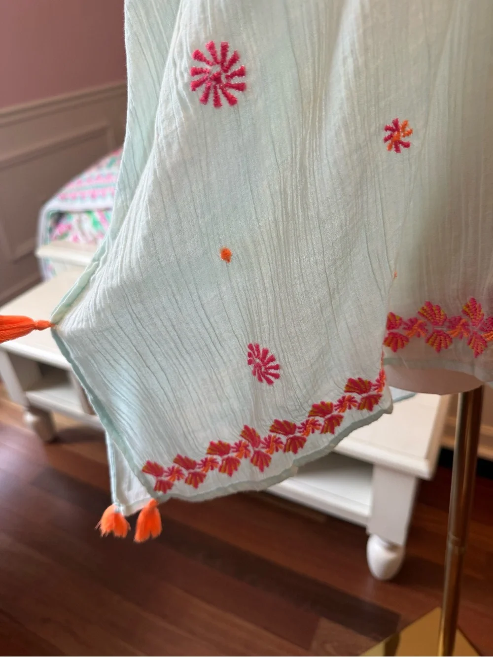 Lilly Pulitzer Light Blue Swim Coverup/Top with Orange Embroidery and Tassels
